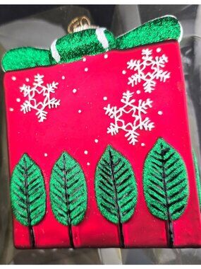 Christopher Radko Celebrations Red and Green Present Ornament With Box 4.5"